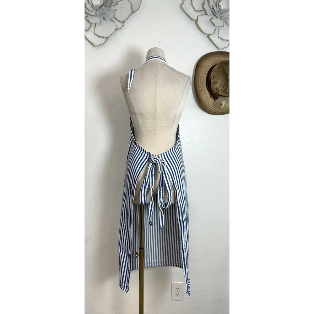Pillsbury Striped Cotton Cooking Apron Blue White Embroidered Size L/XL Pocket
